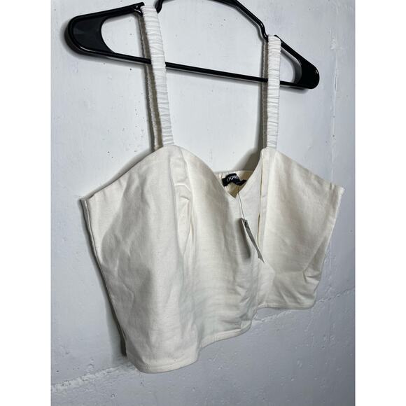 NEW Express Womens Linen Blend Crop Top Tank Cream Size Large - Picture 2 of 7